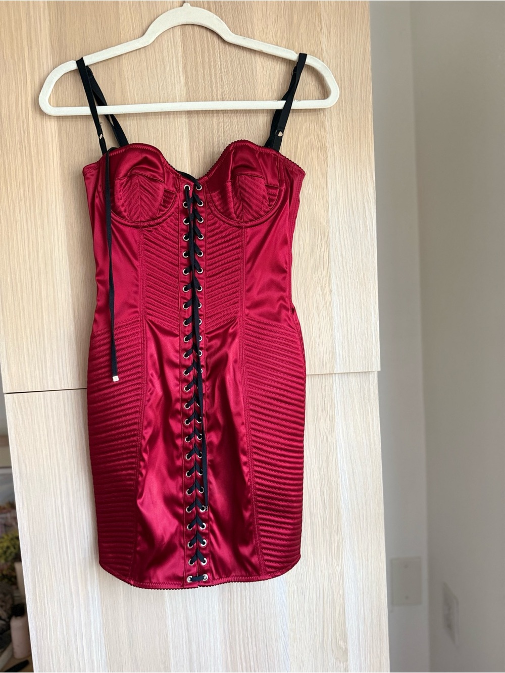 Dolce & Gabbana Red Satin Lace-Up Bustier Mini Dress